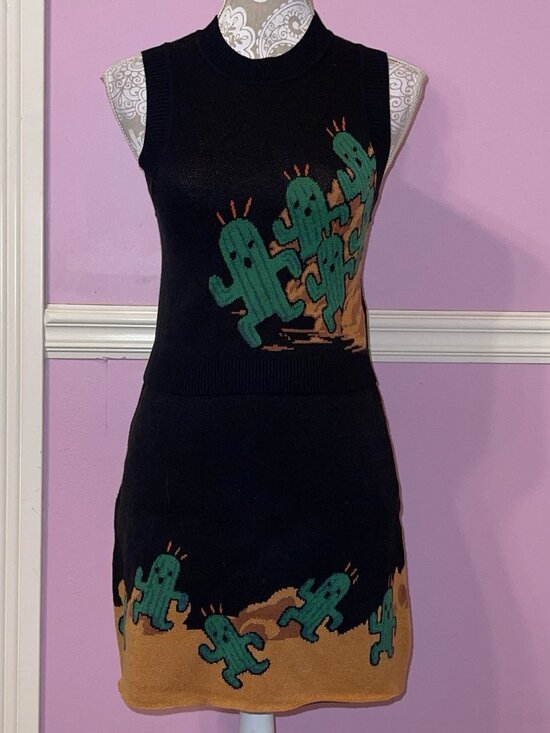 Blackmilk Dresses & Skirts - Blackmilk final fantasy 14 cactuar knit skirt and top fairy cottage Fairycore